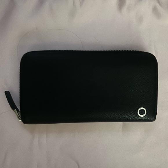BVLGARI Handbags - BVLGARI Zip Around Caviar Leather Wallet with Iconic Paladium Logo